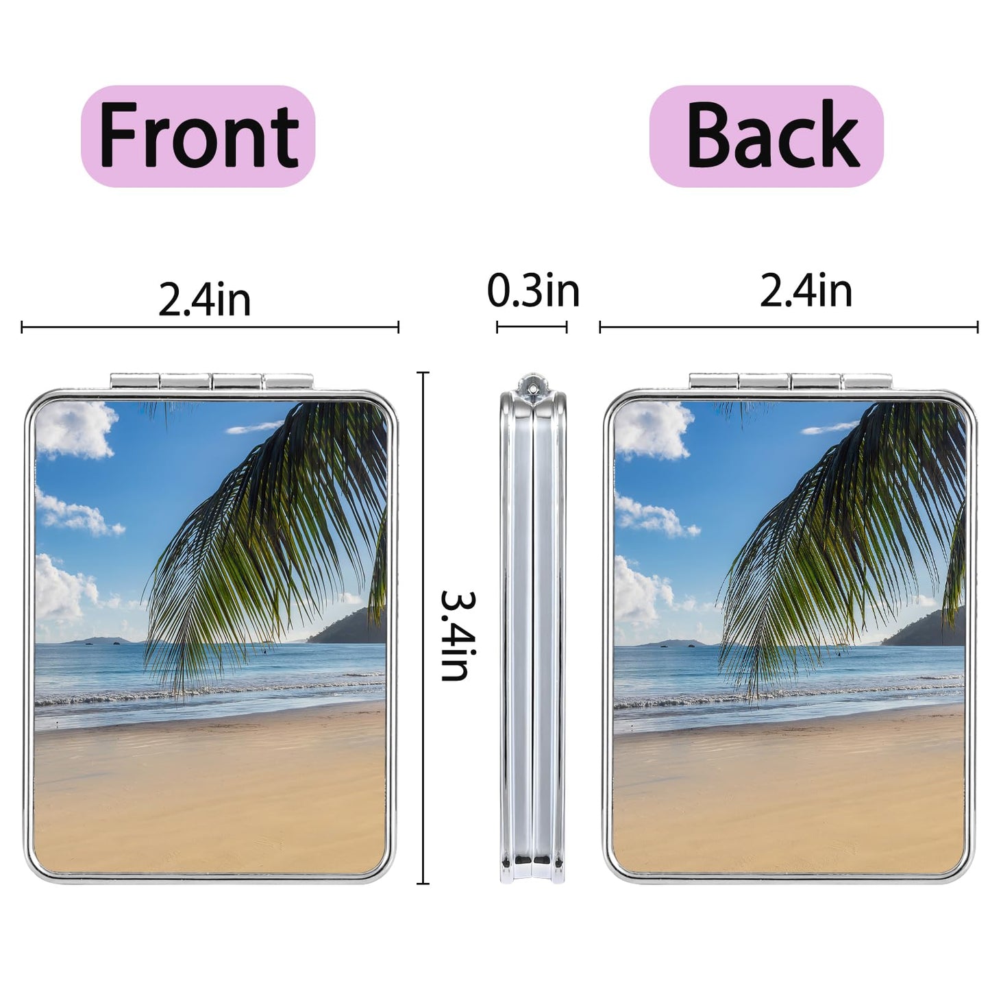 dcdcee Pocket Mirror, Small Travel Mirror with Magnification, Portable Double-Sided Magnifying Cosmetic Mirror for Daily (Beach)