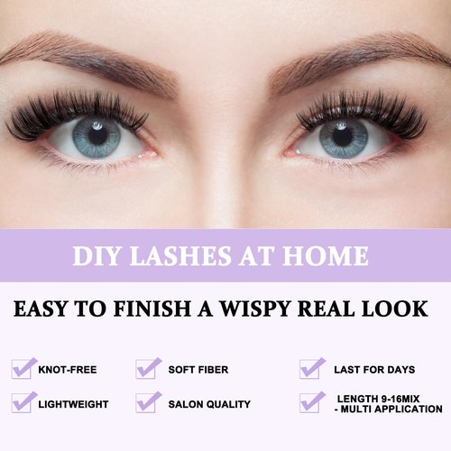 B&Q Lash Clusters 280PCS Natural Eyelash Clusters 40D D 9-16mm Individual Lash Wispy Eyelash Extension with Soft Thin Band Classic Look Pestañas Postizas Comfortable DIY at Home(40D-D-9-16mm)