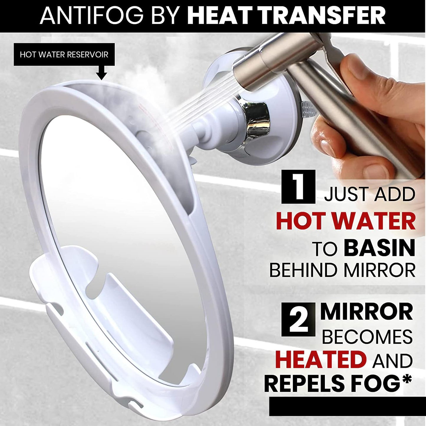 MIRRORVANA Fogless Shower Mirror for Shaving with Razor Holder, Upgraded 360° Swivel Suction and Anti Fog Shatterproof Surface (White)