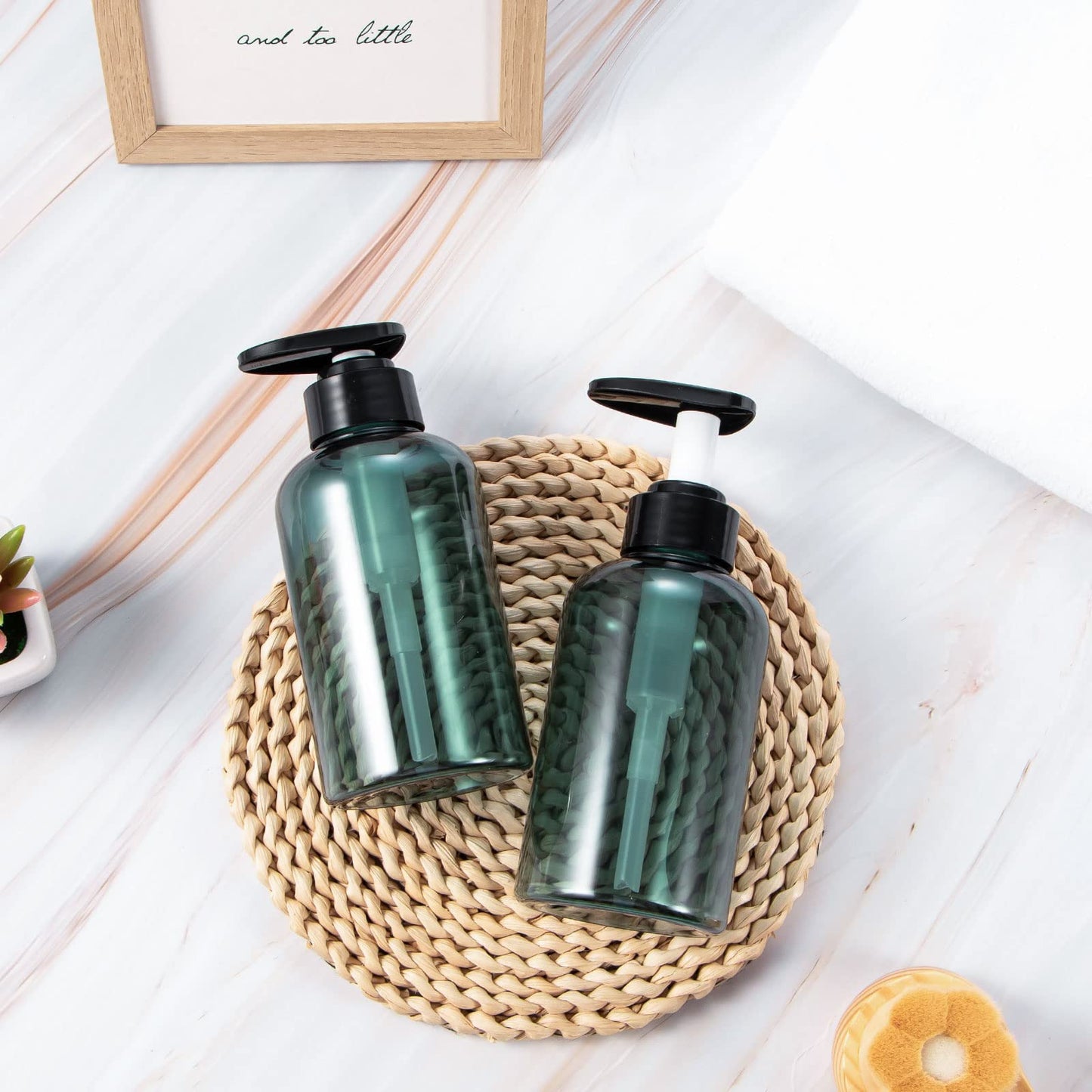 Yebeauty Pump Bottle 10oz, 2 PCS Shampoo Bottles Dispenser with Pump Refillable Containers, 300ml,Clear Blue