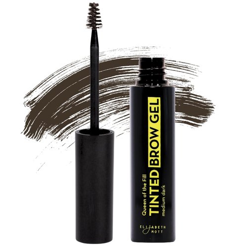 Elizabeth Mott Queen of the Fill Tinted Eyebrow Gel - Volumizing Brow Filler & Setter - Water-Resistant, Dark Medium Brown 4g