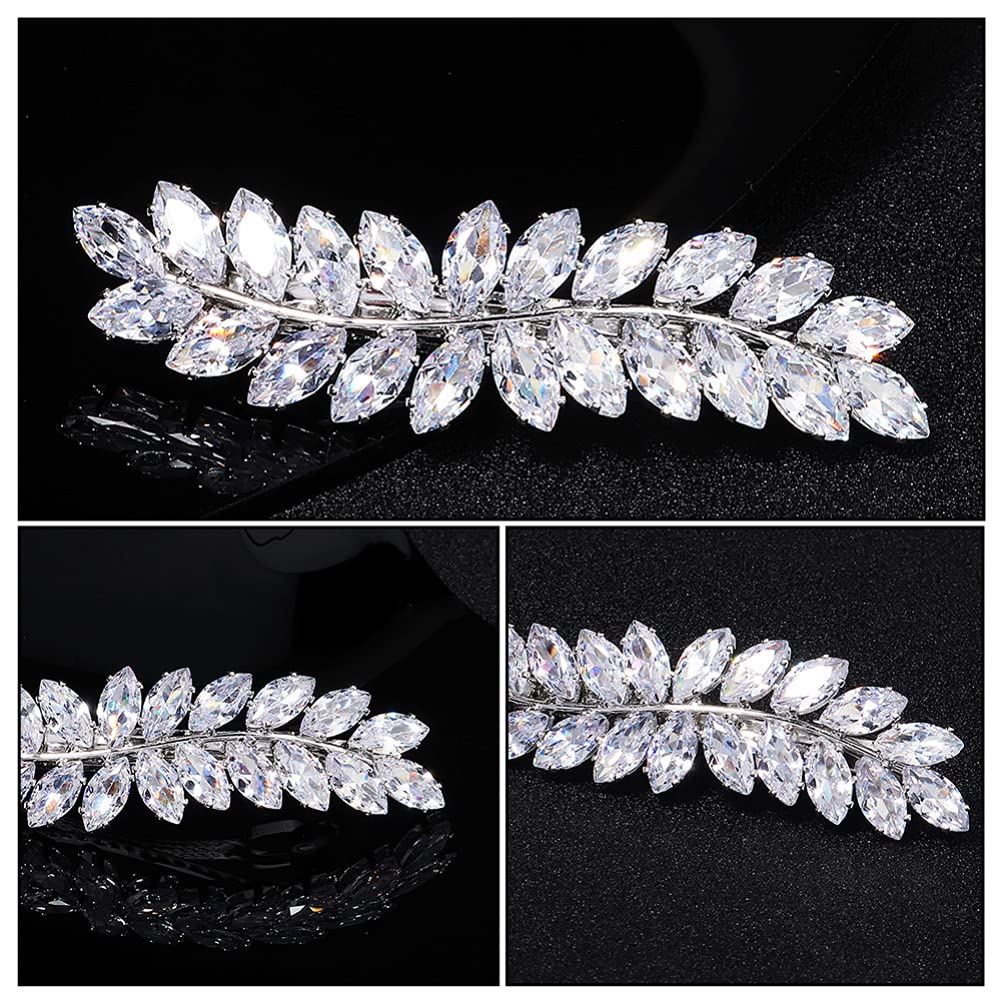 Beaupretty Rhinestone Hair Clips Crystal Leaf Hair Clip Diamond Hair Barrettes Hair Bang Clamp Decorative Alligator Hair Pins For Women Weddings Bridal Hair Accessories Silver