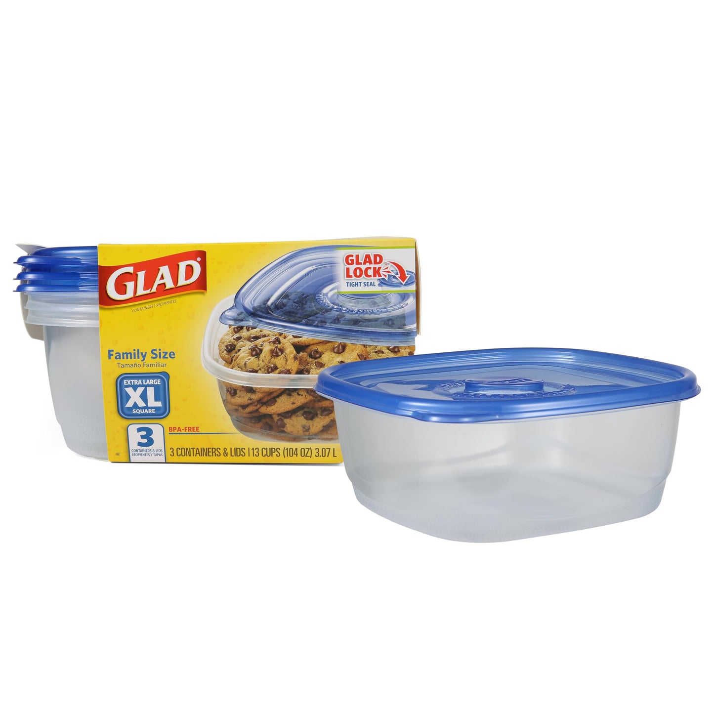 Glad GladWare To Go Snack Food Storage Containers - Medium Round - Meal Container Holds up to 24 Ounces of Food - Lock Tight Seal, 4 Count