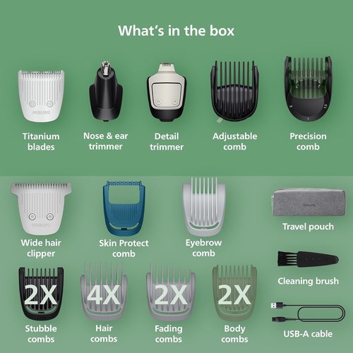 Philips Norelco 21-Piece All-in-One Trimmer 5000 Series - Electric Shaver & Clipper with Titanium Blades, 22 Length Settings (0.5-16 mm)