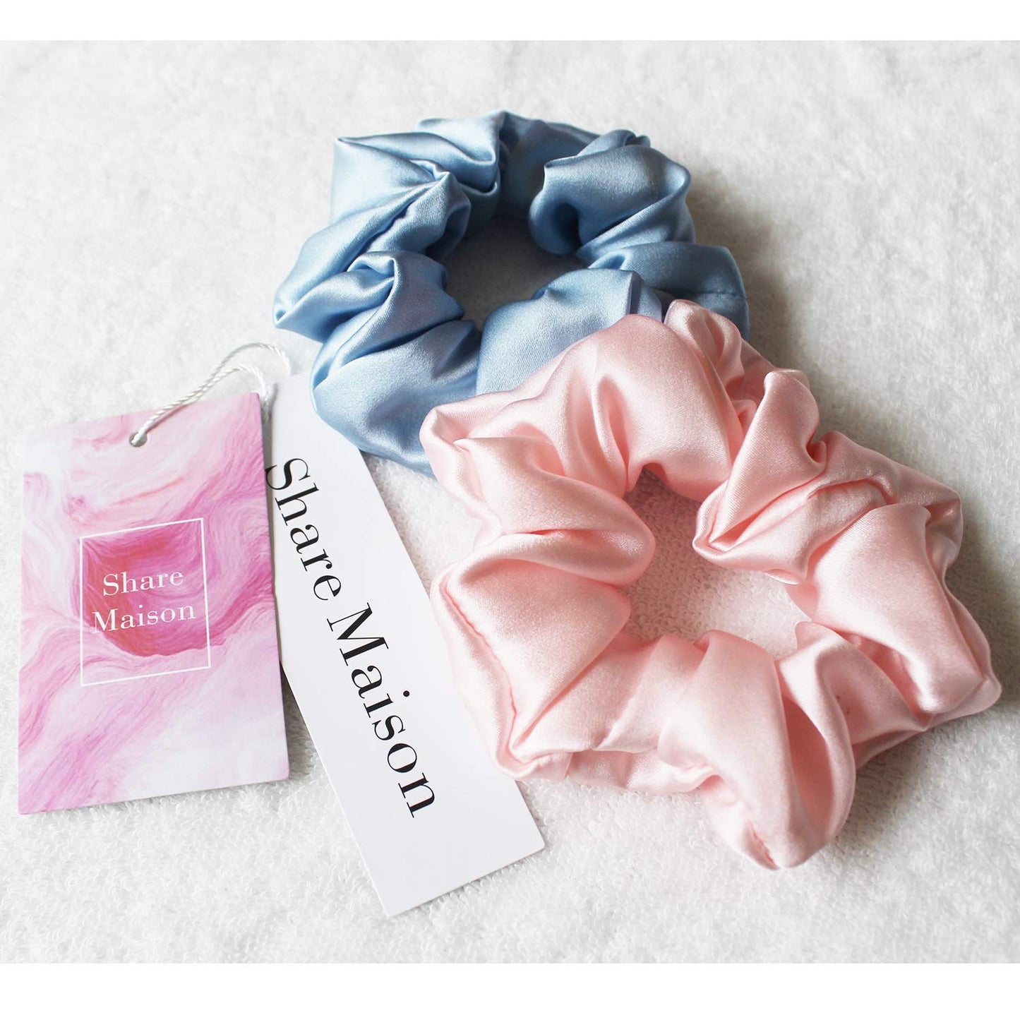 Share Maison Real Natural Mulberry Silk Scrunchies Hair Elastics Hair Band Hair Ties Hair Holder for Women Girls (D-sku blue+pink)