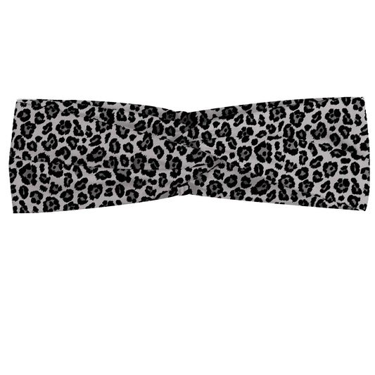 Lunarable Snow Leopard Headband Set of 2, Animal Skin Print with Greyscale Spots Big Wild Cat Savage Image, Elastic and Soft Women's Bandana for Sports and Everyday Use, XS-S, Grey Black and Pale Grey