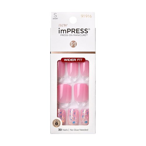KISS imPRESS Press-On Nails - Dream It Up Design in Light Pink | Short Wider Squoval Shape, 30 Nails Included