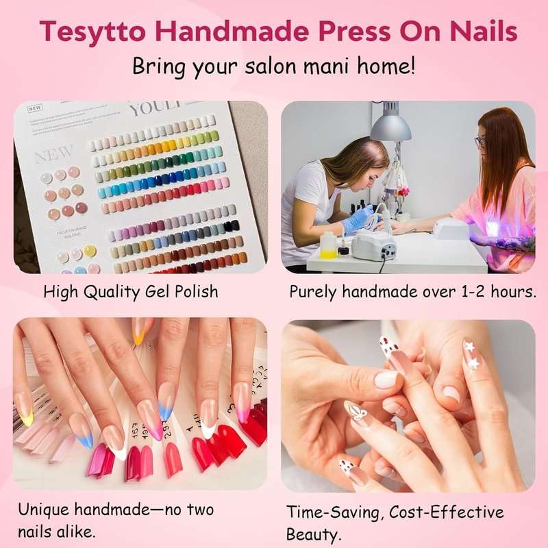 Tesytto Long Duck Press On Nails, 3D Butterfly Cross Bear Tiger Stripe Rhinestone Bow Nude French Tip Acrylic Nails (Diamond Tiger Pattern, S)