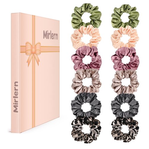 Mirlern 12-Piece Satin Scrunchies for Women and Girls, No Damage Soft Ponytail Holders Hair Accessories, Elastic Bands for Thick/Thin Hair (Spring)
