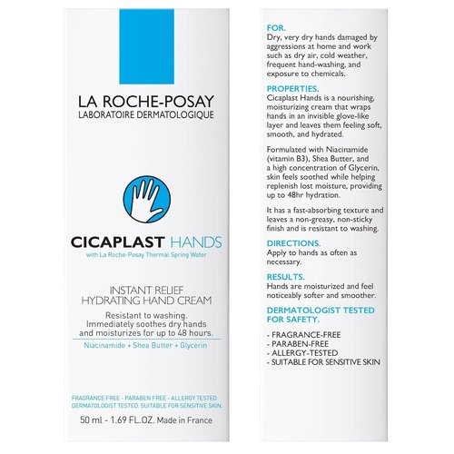 La Roche-Posay Cicaplast Hand Cream - Instant Relief Moisturizing Lotion for Dry, Cracked Hands | Non-Greasy, Fragrance-Free