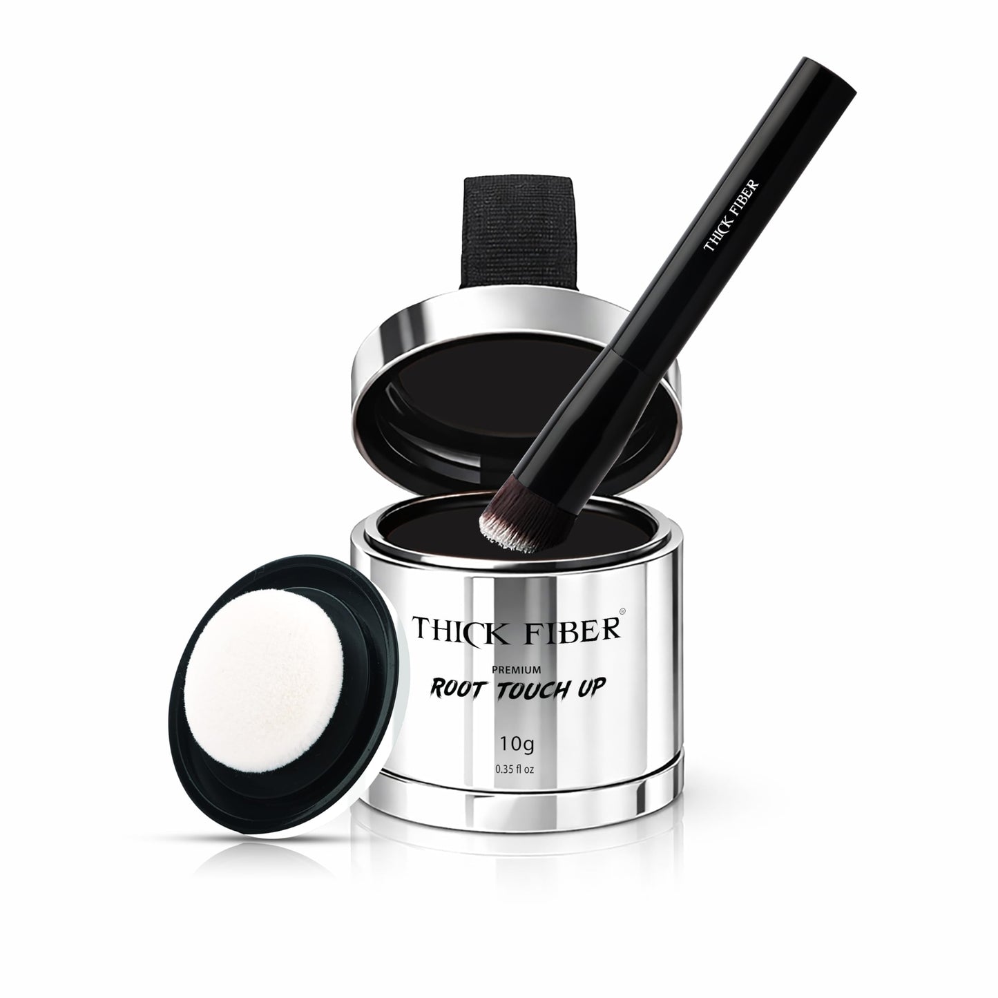 THICK FIBER Root Touch Up Powder with Brush – Covers Grey Roots, Thinning Hair & Bald Spots – Sweat & Water Resistant for Men & Women