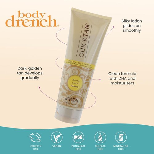 Body Drench Quick Tan Self Tanner Lotion - Natural-Looking Sunless Tan for Women, Medium, 8 fl oz
