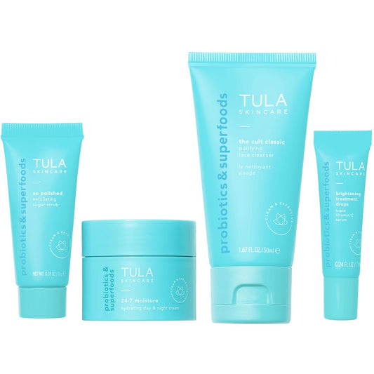 Tula Skin Care Travel Kit - Best Sellers Facial Cleanser, Moisturizer & Vitamin C Serum for Radiant Skin | 1.0 Count