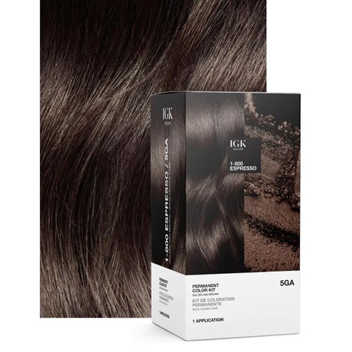 IGK Permanent Hair Dye Color Kit - 5GA1-800 Espresso Golden Ash Brown | 100% Gray Coverage, Strength & Shine