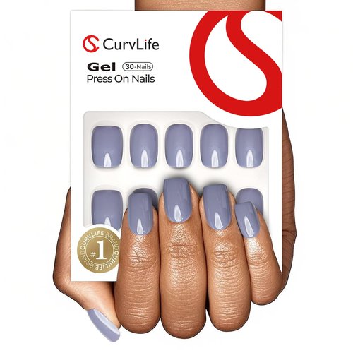 Curvlife Soft Gel Press on Nails, 30Pcs 15 Sizes Nail Tips, Bluish Violet Short Full Cover Design Reusable Fake Nails Kit with Glue and Adhesive Tabs