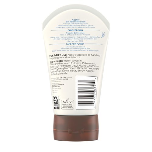 Aveeno Skin Relief Intense Moisture Hand Cream with Soothing Prebiotic Oat for Dry and Sensitive Skin Cream Softens & Smooths Hands & Lasts Through Hand Washing, Fragrance-Free, 3.5 oz