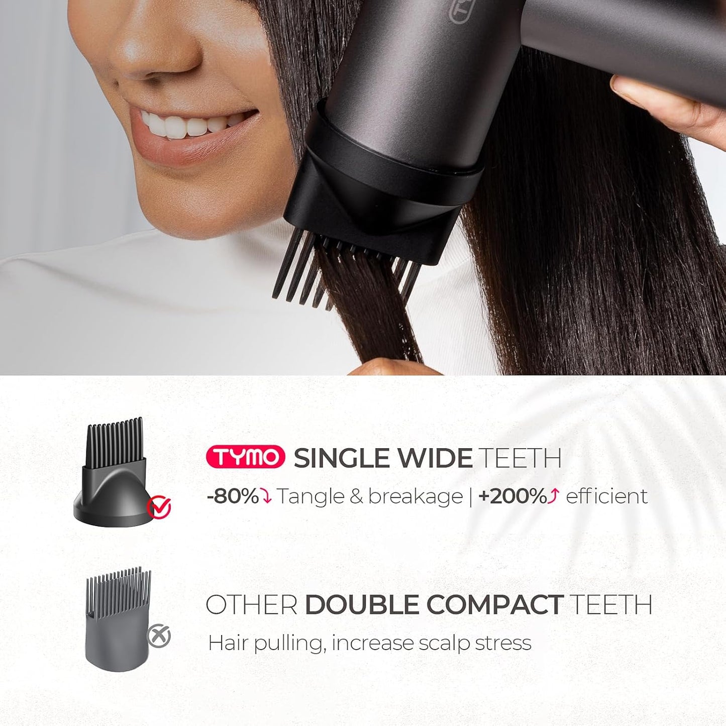 TYMO Hair Dryer - 1500W Professional Ionic Blow Dryer with Diffuser & Comb | Fast Drying, Metal Gray