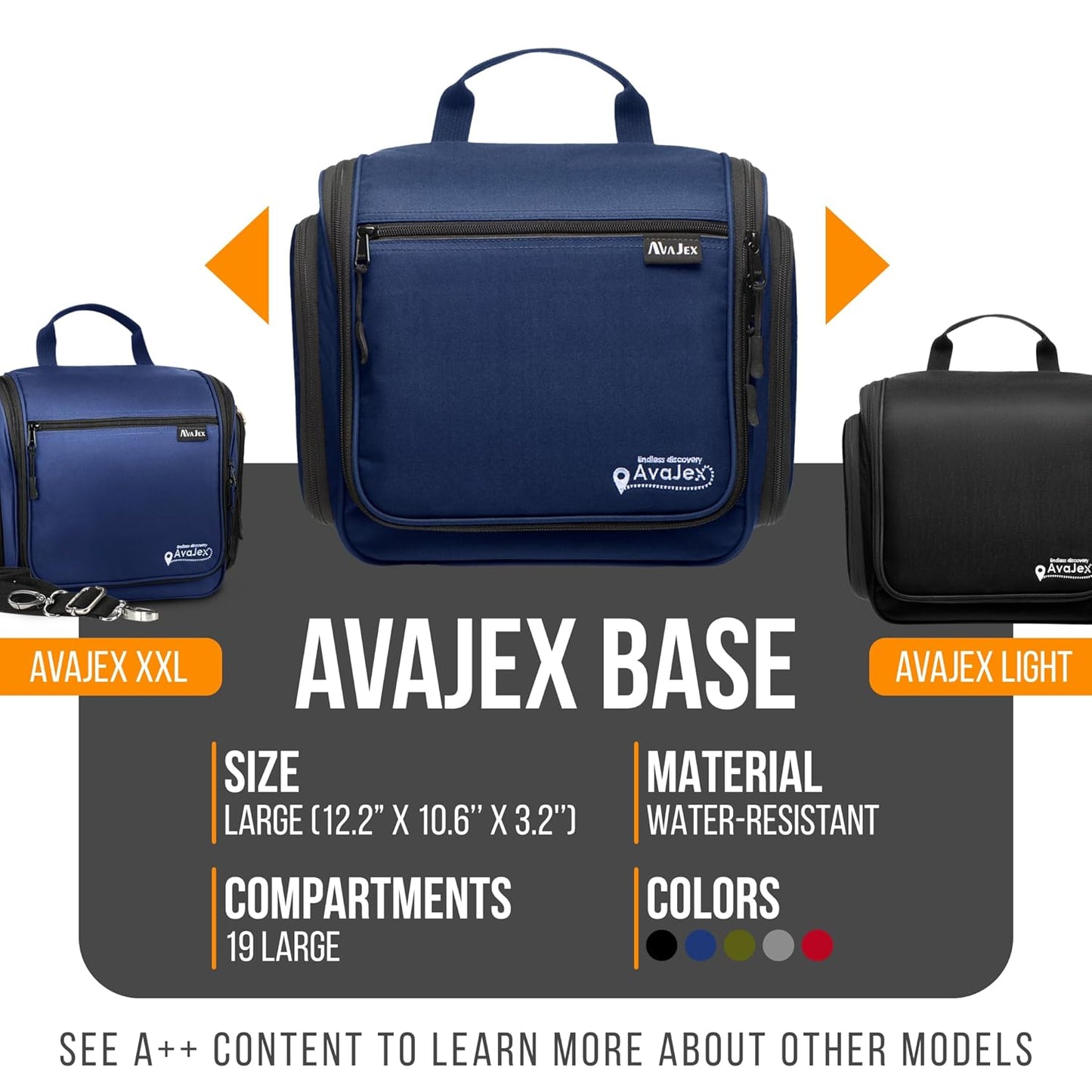 Travel Toiletry Bag - Large Waterproof Organizer with 19 Compartments | 10.6”x10.6”x3.2”