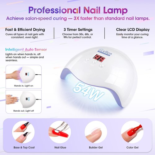 GELLEN Gel Nail Polish Kit with U V Light, 71pcs Gel Nail Kit 32 Colors All Seasons, Base & Top Coats (Glossy/Matte/Glitter/Cat Eye), Professional Home Salon Manicure Kit for Women & Beginners