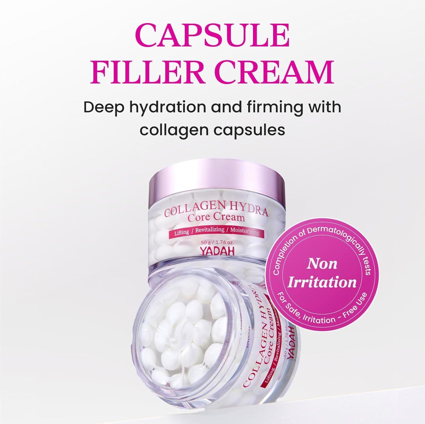 YADAH Collagen Hydra Core Cream - Deep Hydration Capsule Filler with 10 Hyaluronic Acids, 1.76 oz