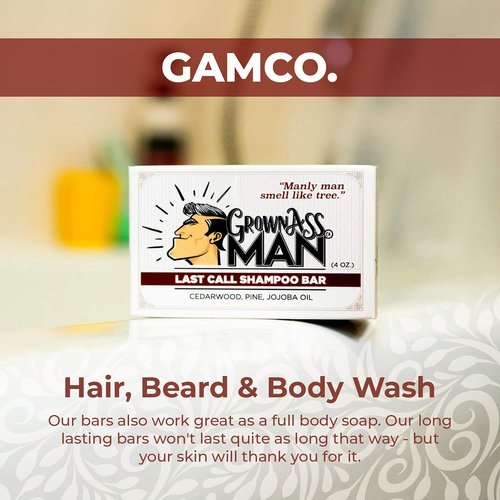 Grown Ass Man Co. - Solid Shampoo Bar | Rich Lather 3-in-1 Hair, Beard & Body Wash - Eco-Friendly 4oz Bar
