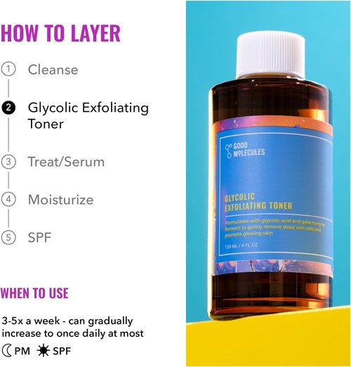 Good Molecules Glycolic Exfoliating Toner - Daily Facial Toner with Hyaluronic Acid for Glowing Skin