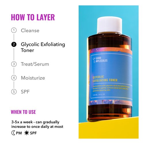 Good Molecules Glycolic Exfoliating Toner - Hyaluronic and Glycolic Acid Daily Toner for Face - Cleansing Facial Exfoliant for Glowing Even Skin Tone, Skin Care