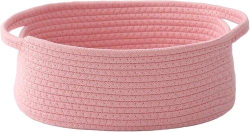 JMvicyroam Woven Basket - Small Rope Storage Bin with Handles for Organizing Shelves & Closets | Pink Gift Basket for Toys & Books