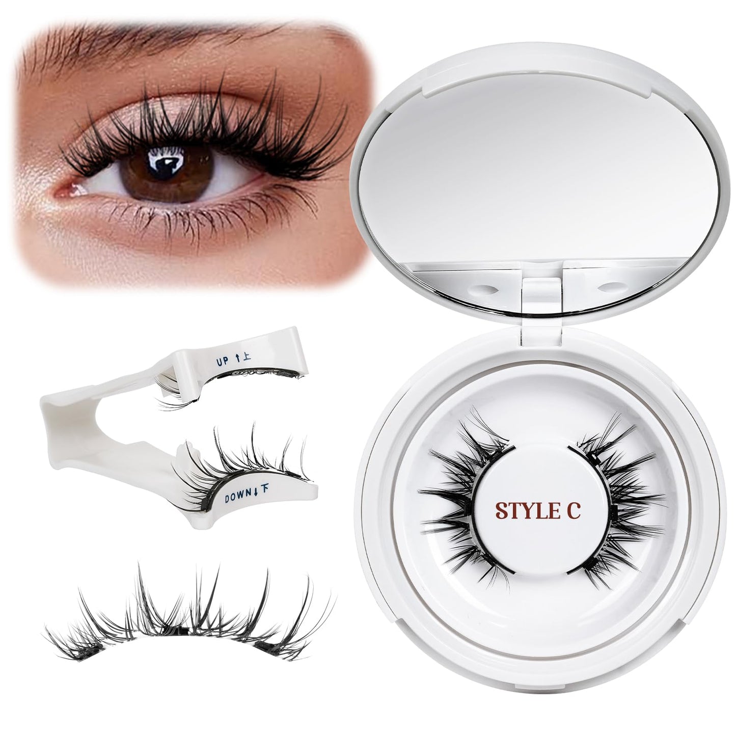 QUEWEL Magnetic Eyelashes Natural Look, 1 Pair Reusable Magnetic Eyelashes with Applicator, No Glue Needed Magnetic Eyelashes Magnetic Lashes Kit, Easy to Wear and Remove(Magnetic Eyelashes-C01)