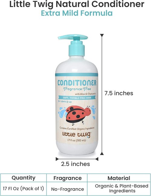 Little Twig Hair Conditioner - Natural Plant-Derived Formula with Essential Oils | Fragrance-Free, 17 fl oz