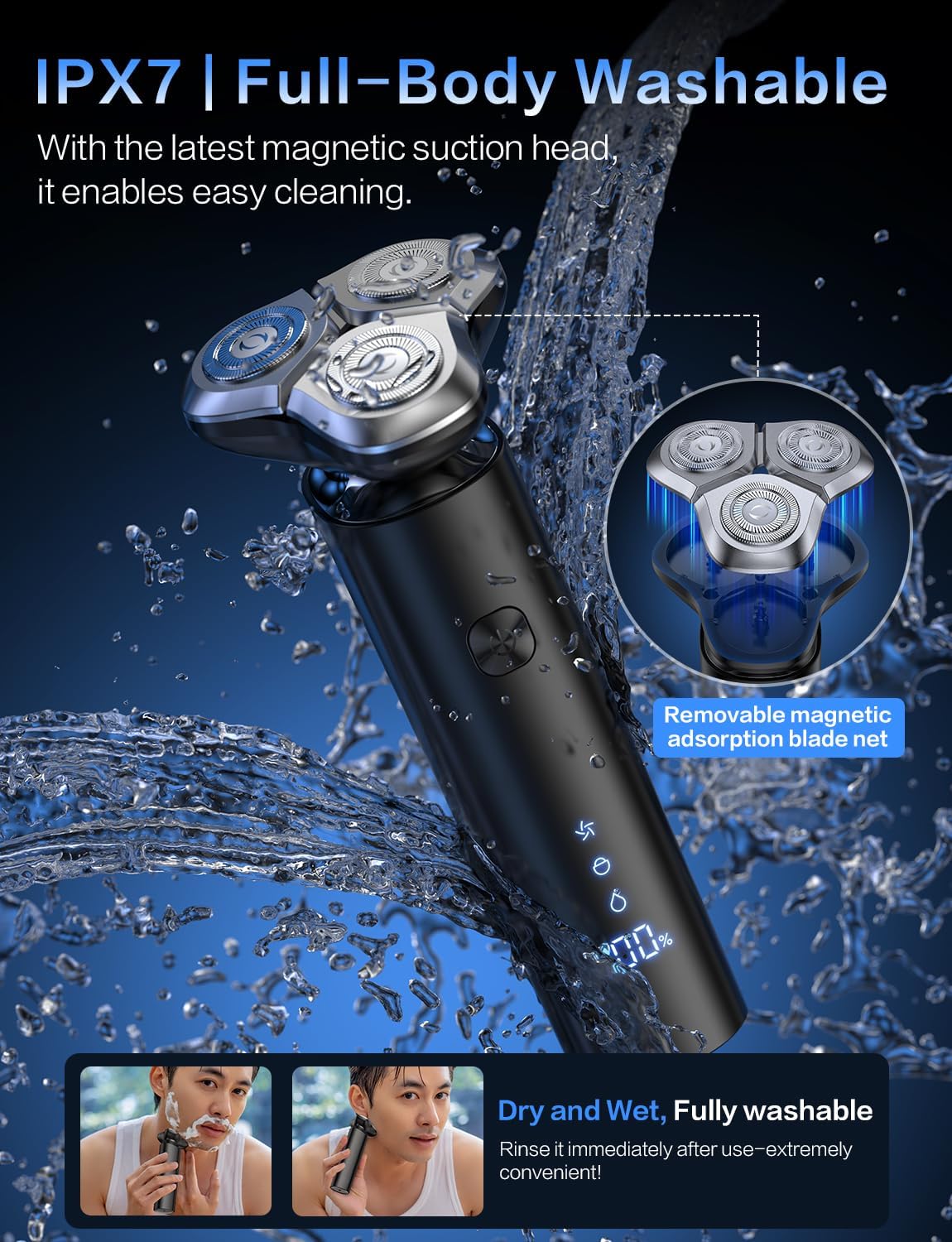 Skiennix Electric Razor for Men - 3-Blade Rotary Shaving System with Touch Switch & LED Display