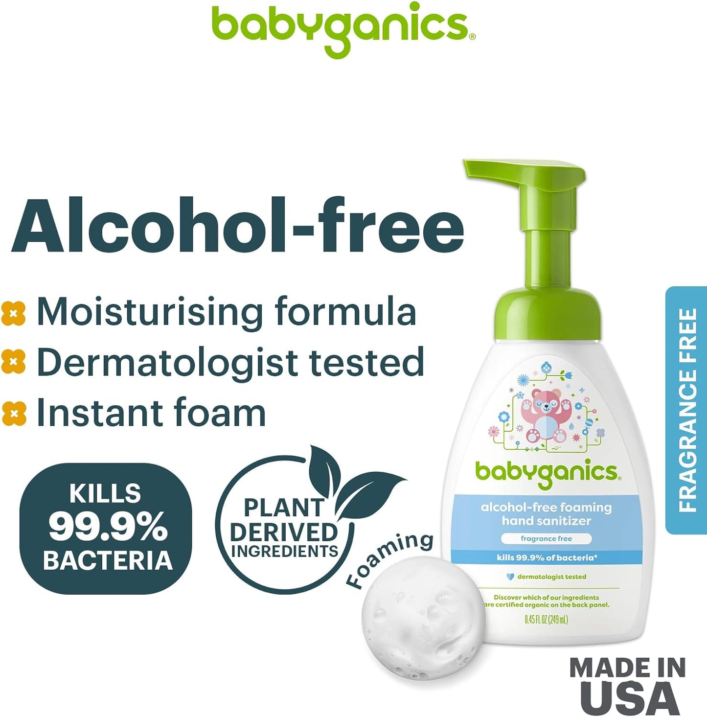Babyganics Foaming Hand Sanitizer - Alcohol-Free, Fragrance-Free, 8.45 oz Pump Bottle