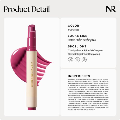 Nature Republic HONEY MELTING LIP (09 GRAPE) SOFT LIP STICK Hydrating Gloss, Moisturizing balms, Sheer tint, Shine & Nude, Glowy Finish, korean make up
