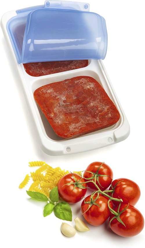 PrepWorks | Dishwasher Safe 1-Cup Food Storage Pod Tray with Silicone Lid - Blue & White