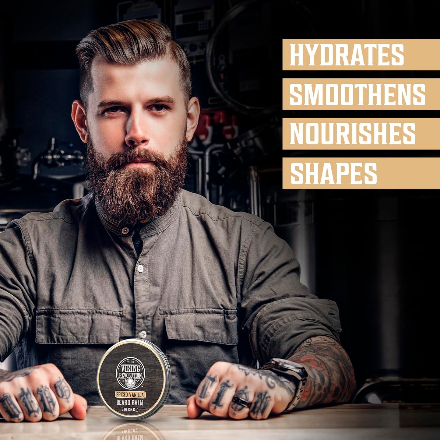 Viking Revolution Spiced Vanilla Beard Balm - Nourishing Beard Butter with Argan & Jojoba Oils | 2oz