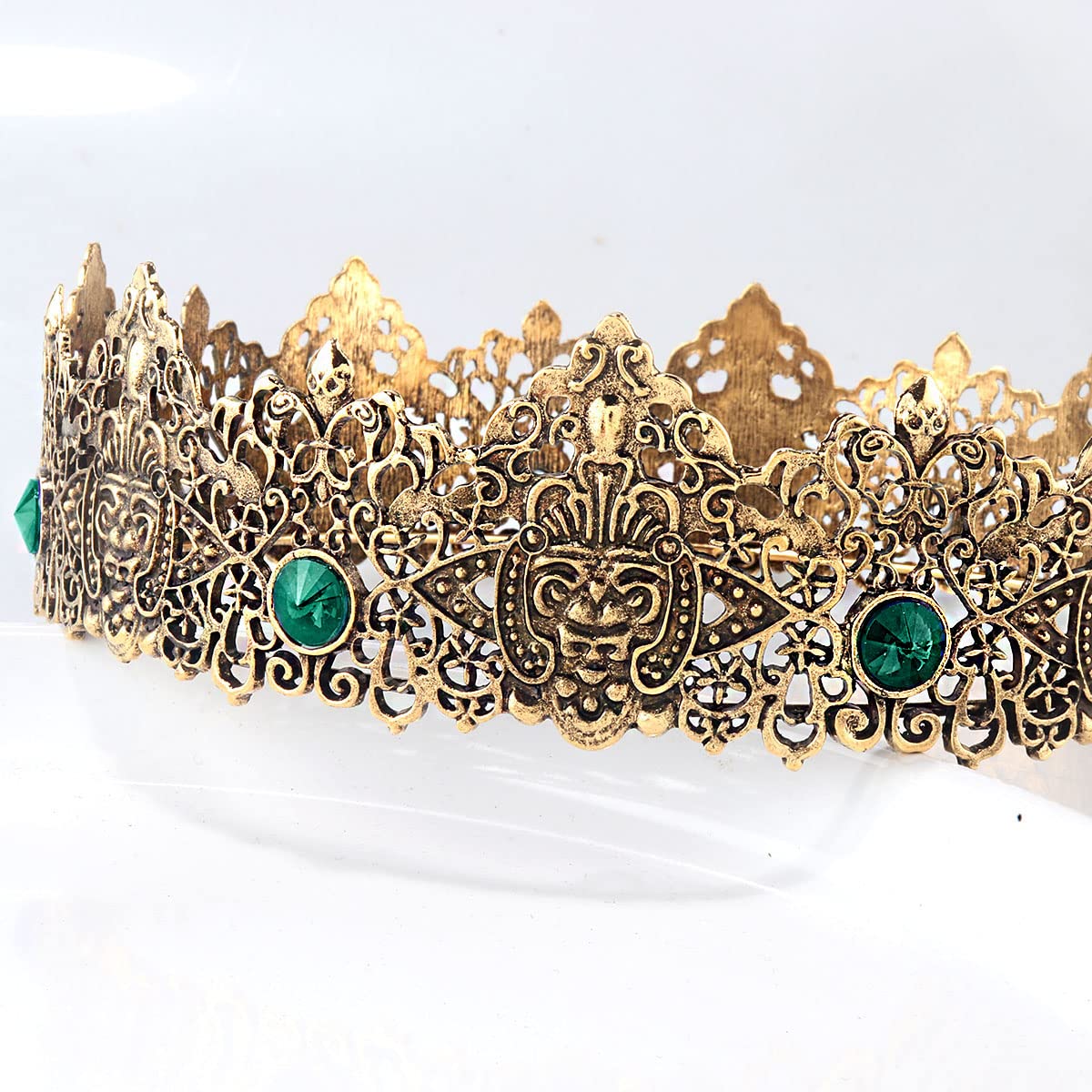 King Men Tiara Crown Imperial Medieval Headband Crystal Pageant Costumes For Birthday Party Prom Halloween Hair Accessories (Dark Gold With Green Stone)