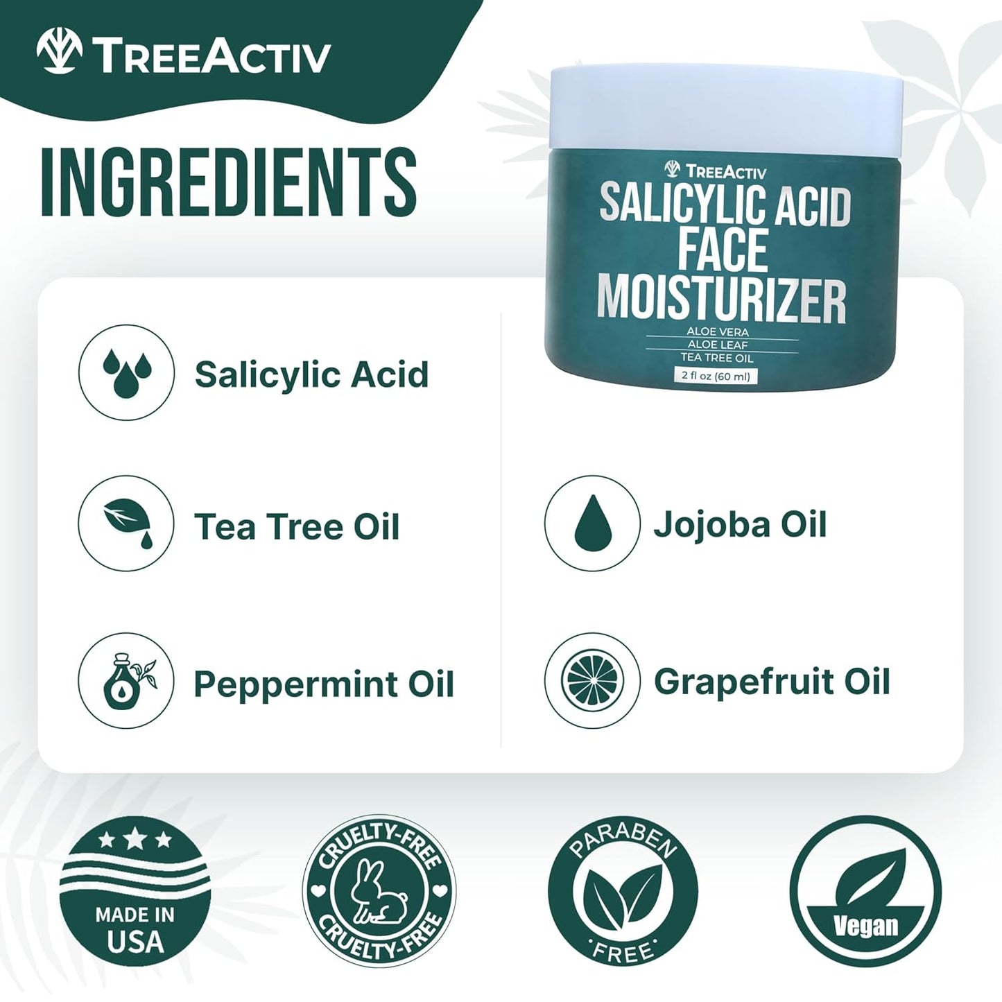 TreeActiv Acne Eliminating Face Cream - Tea Tree Moisturizing Formula for Fresh Skin | 2 fl oz