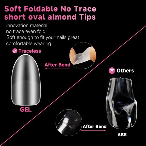 UNA GELLA Short Oval Almond Nails, 504Pcs Pre-shape Fake Nails Full Matte Cover Acrylic Round Almond Gel Nail Tips, 15 Sizes No C Curve Press on Nails for Nail Extension Art DIY Salon