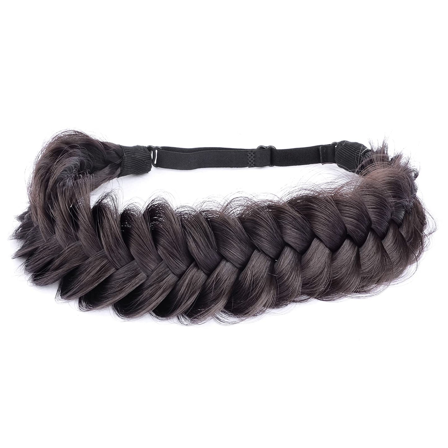 Gledola messy Synthetic Hair Braided Headband Classic Chunky Wide Plaited Headband for Women Girl Beauty (Deep Brown)