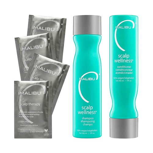 Malibu C Scalp Wellness Collection - Soothing Shampoo & Conditioner Set for Dry Scalp - Travel Size Packets Included (33.8 oz)