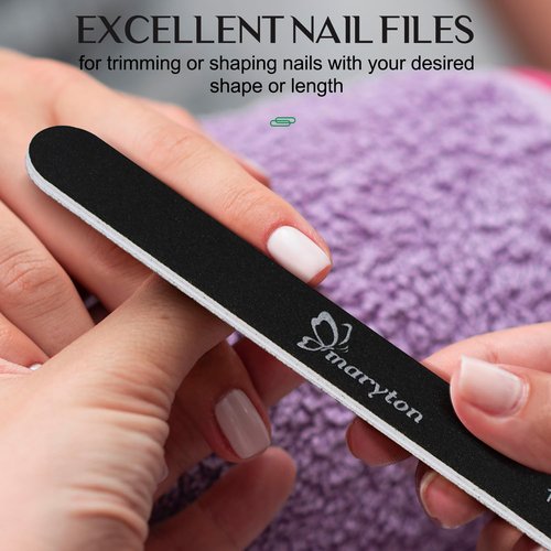 Maryton Nail File 100/180 Grit Emery Boards for Nails 12 PCS Professional Double Sided Washable Nail Files Kit for Acrylic Nails DIY Salon Use (Black)