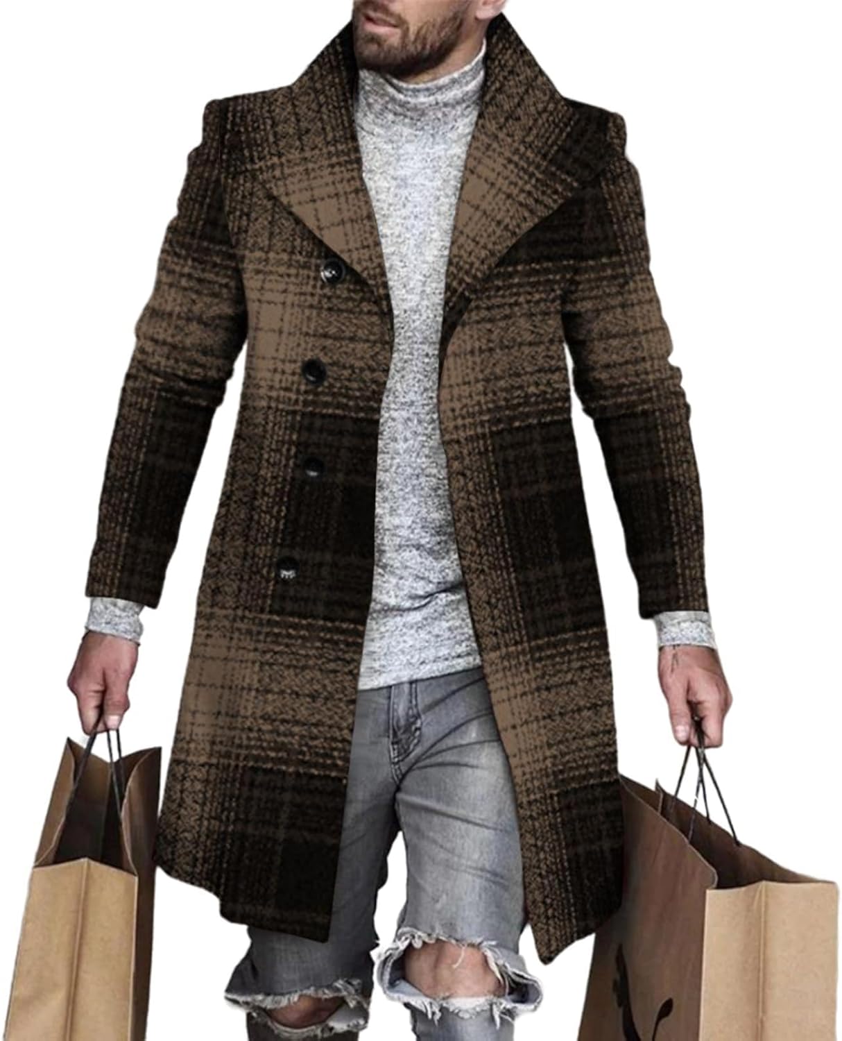 BIVENANT Men's Wool Blend Peacoat - Thermal Single Breasted Design | Casual Notched Collar Top Coat