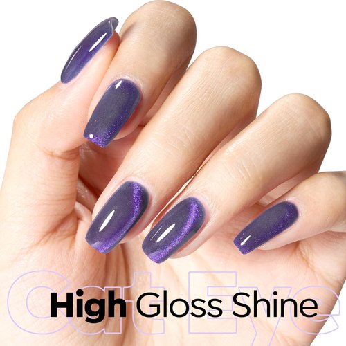 modelones Purple Cat Eye Gel Nail Polish Grey Purple Shimmer 9D Magnetic Cateye Gel Nail Polish UV LED Soak Off Nail Manicure 15ML