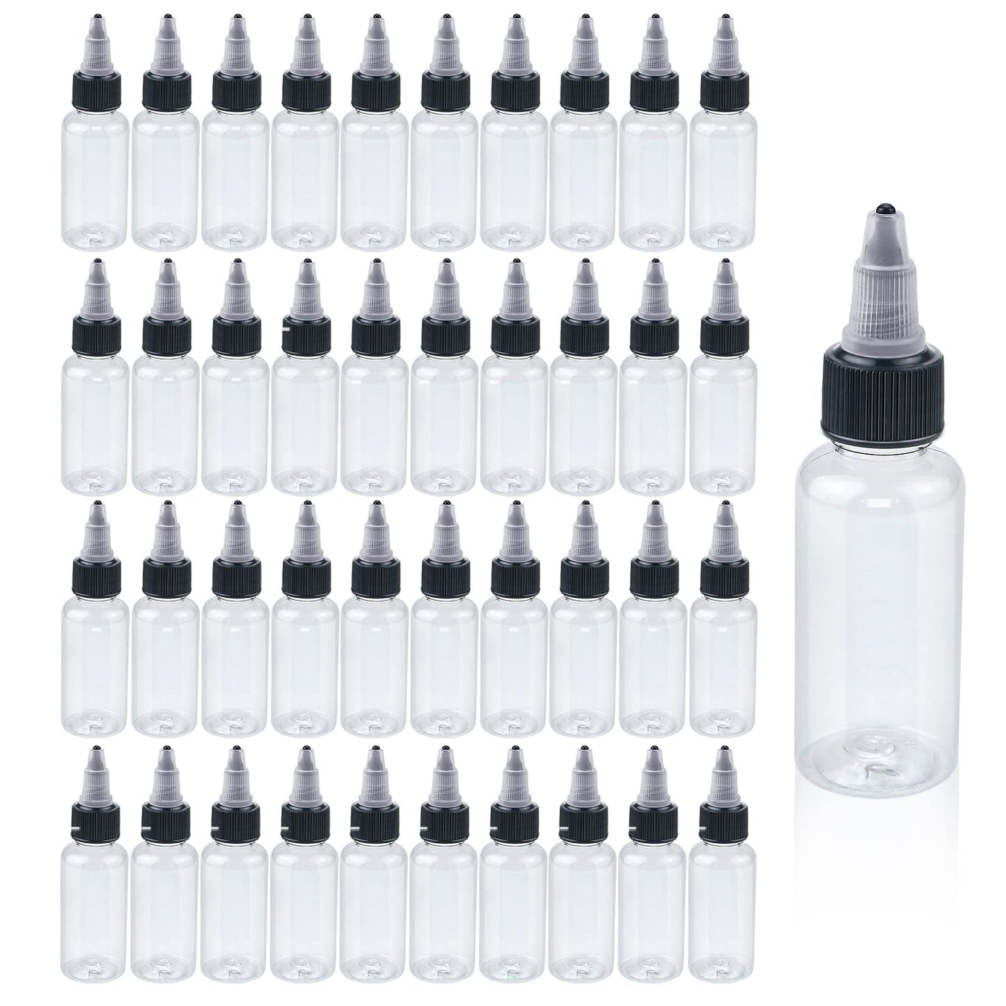 ISUSSER Pack of 40 PCS Clear Refillable Empty Plastic Squeeze Bottle with Black Twist Top Caps, 1oz/30ml
