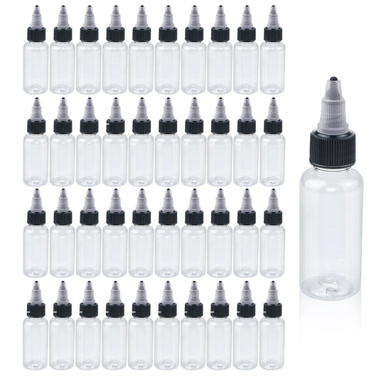 ISUSSER Pack of 40 PCS Clear Refillable Empty Plastic Squeeze Bottle with Black Twist Top Caps, 1oz/30ml