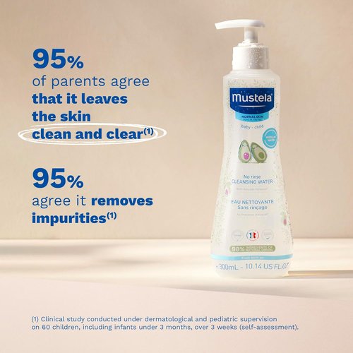 Mustela Baby Cleansing Water - No-Rinse Micellar Formula with Natural Avocado & Aloe Vera - 1 or 2-Pack Options