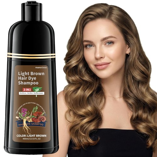HIS&HERCHOICE Light Brown Hair Dye Shampoo - 3-in-1 Gray Coverage | Ammonia & Paraben Free, Herbal Formula