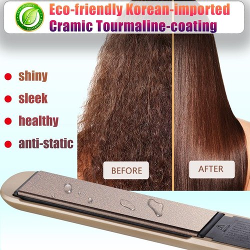 NITION Ceramic Tourmaline Hair Straightener - Fast Heating LCD Flat Iron with 3D Floating Plates | Travel Pouch Included