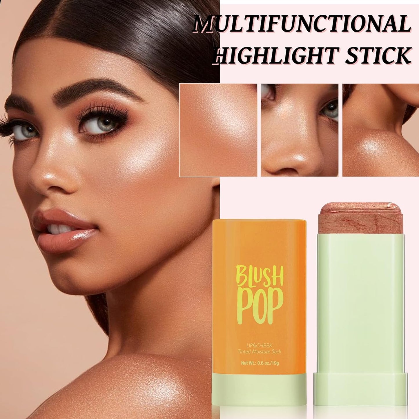 Skiennix Highlighter Makeup Stick - Natural Silky Shimmer for Face & Body, Long-Lasting Cherry Red