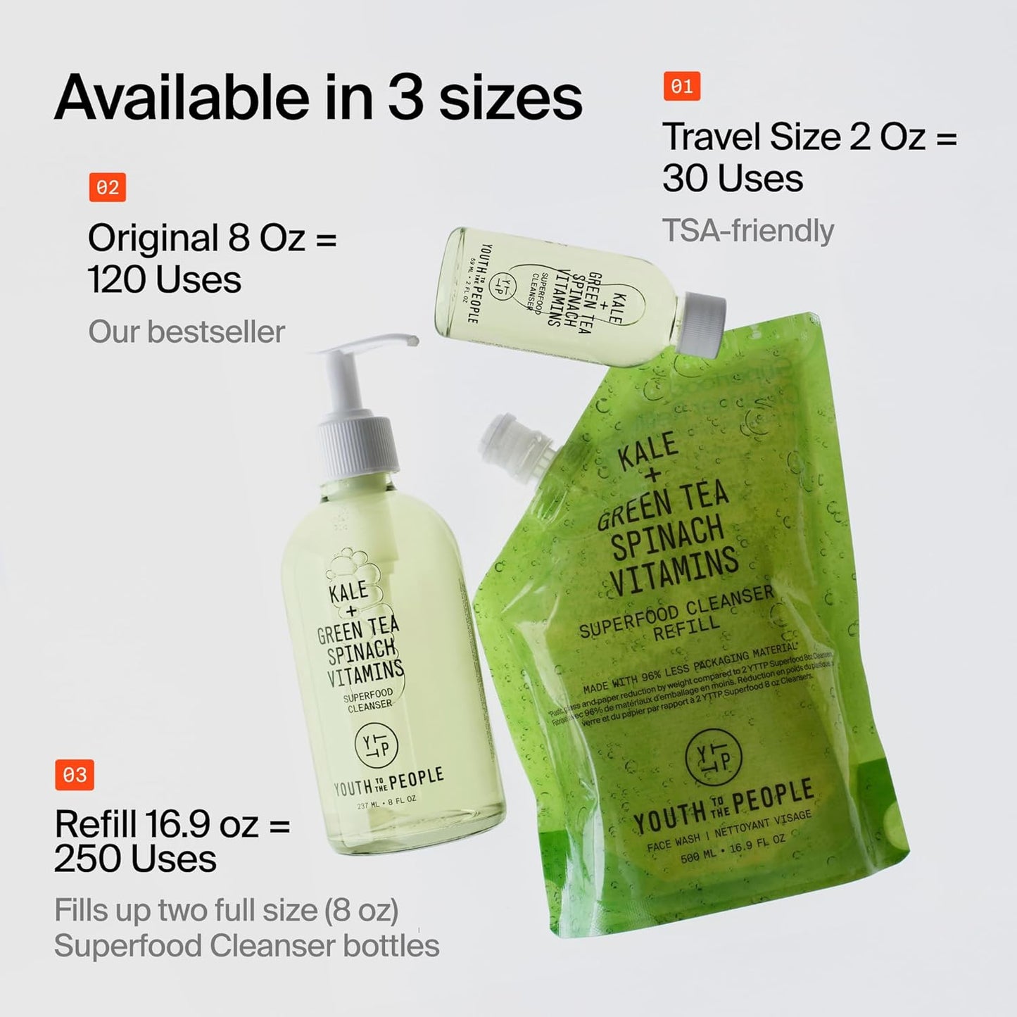 Youth To The People Superfood Facial Cleanser - Kale & Green Tea Daily Face Wash for Glowing Skin, pH Balanced, Refillable